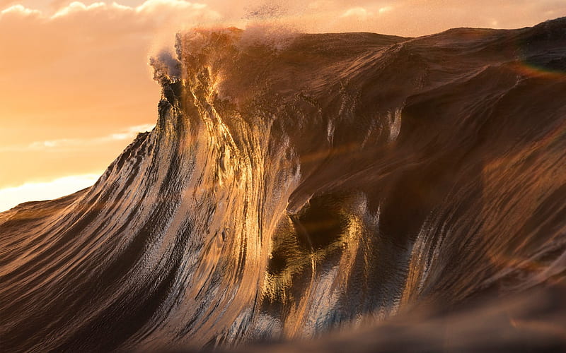 huge wave, ocean, sea, sunset, storm, tsunami, big waves, HD wallpaper