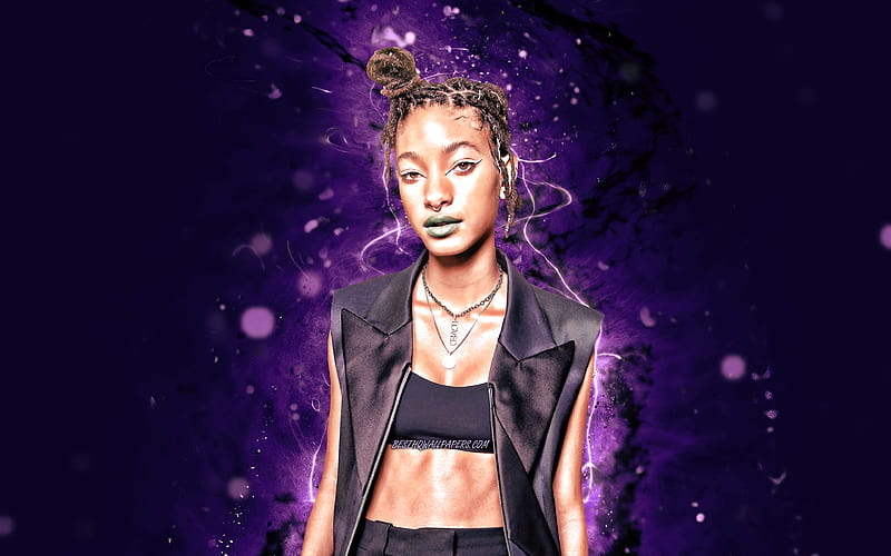 Willow Smith american singer, music stars, violet neon lights, american celebrity, Willow Camille Reign Smith, superstars, Willow Smith, HD wallpaper