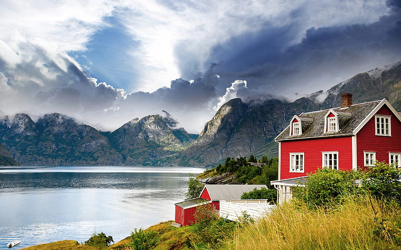 Norwegian Mountain Lake House 2020 Travel Scenery, HD wallpaper