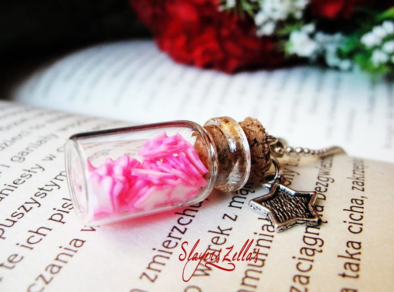 Bottle with Pink Polymer, stars, polymer, clay, bottle, HD wallpaper
