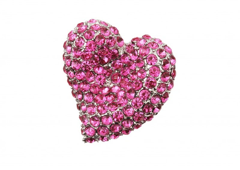 Pink brooch, stone, heart, jewel, white, brooch, pink, HD wallpaper