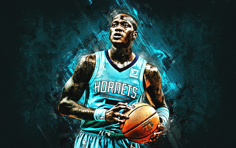 Terry Rozier, NBA, Charlotte Hornets, blue stone background, American Basketball Player, portrait, USA, basketball, Charlotte Hornets players, Terry William Rozier III, HD wallpaper