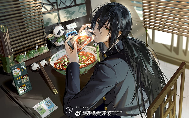 shinjuku assassin, fate grand order, black hair, eating, handsome, Anime, HD wallpaper