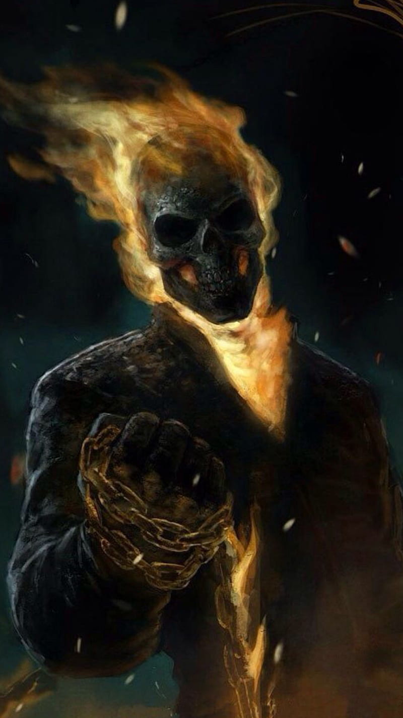 Ghost rider, bike, drawn, fire, flame, game, horror, scary, skull ...