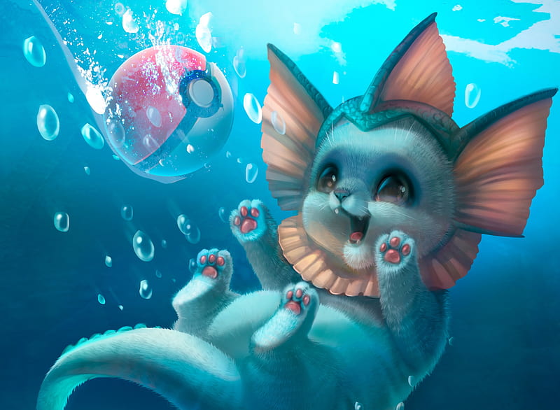 Valporion Yulia Sivtsova Fantasy Water Luminos Pokemon Blue Paw Cute Hd Wallpaper Peakpx