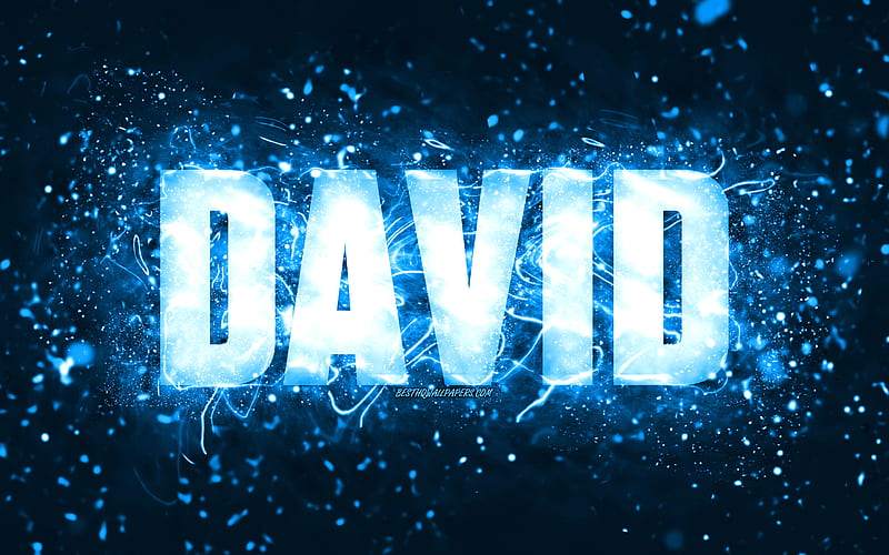 Happy Birtay David blue neon lights, David name, creative, David Happy Birtay, David Birtay, popular american male names, with David name, David, HD wallpaper