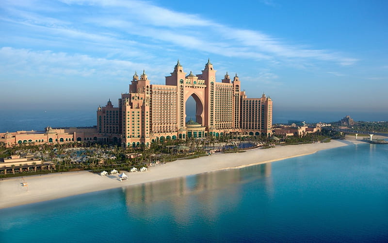 Dubai-United Arab Emirates, architecture, world, seascapes, travel, Dubai, Emirates, sea, hotels, destinations, beaches, cityscapes, HD wallpaper