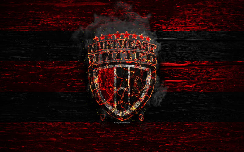 NorthEast United FC, fire logo, Indian Super League, red and black lines, ISL, Indian football club, grunge, football, soccer, logo, NorthEast United, wooden texture, India, HD wallpaper