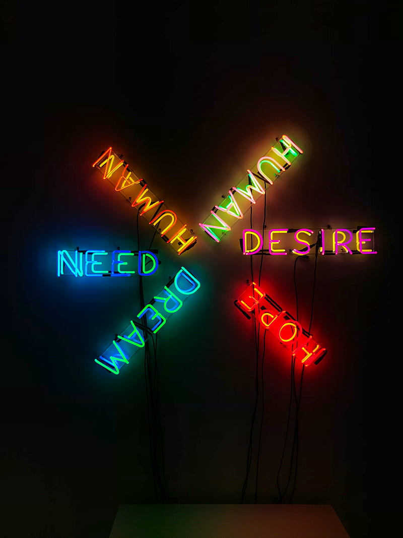 Human, Desire, Hope, Need, and Dream neon light signage, HD phone wallpaper