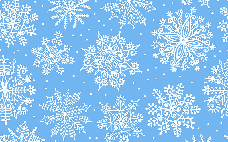 blue winter texture, blue background with white snowflakes, winter texture, Happy New Year, winter background, white snowflakes, HD wallpaper