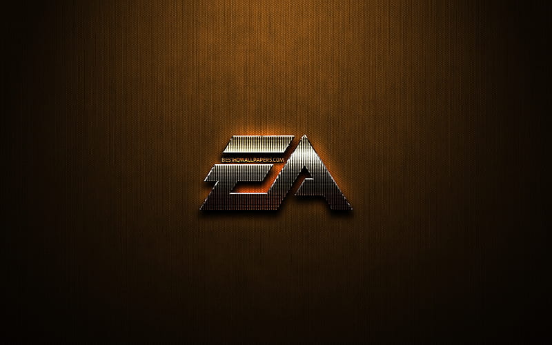 EA Games glitter logo, creative, Electronic Arts, bronze metal background, EA Games logo, brands, EA Games, HD wallpaper