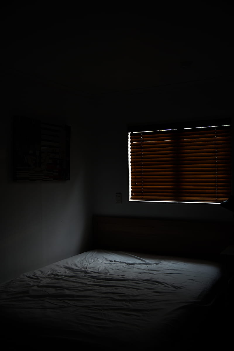 white bed near window with brown window blinds, HD phone wallpaper