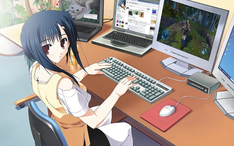 anime secretary, computer, secretary, anime, HD wallpaper