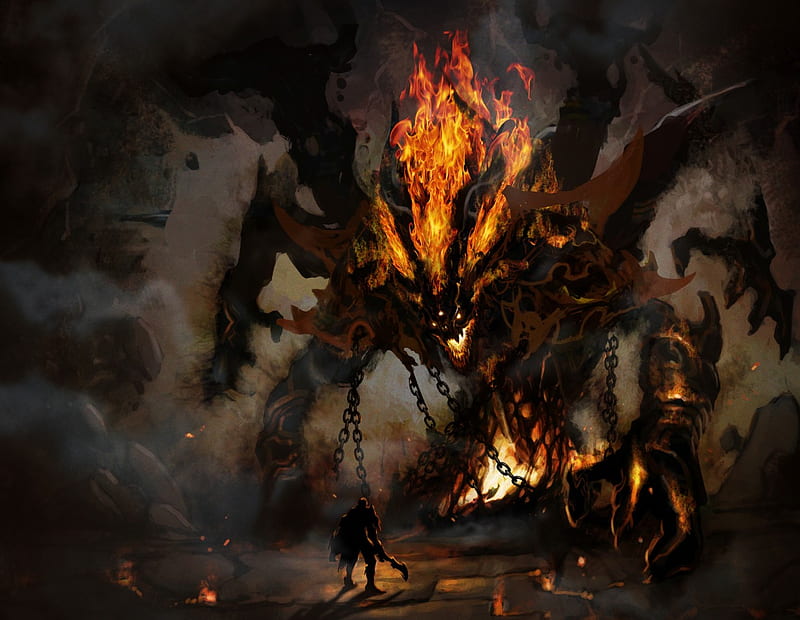 aion hell fire, beasts, doom, nightmare, fantasy, darkness, large, soul, monster, castle, HD wallpaper