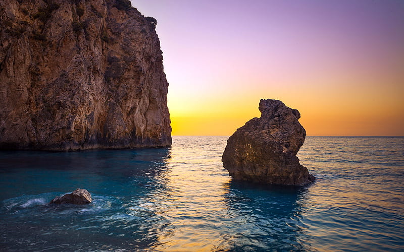 Tranquillity Ocean Rock Sunset Landscape, HD wallpaper
