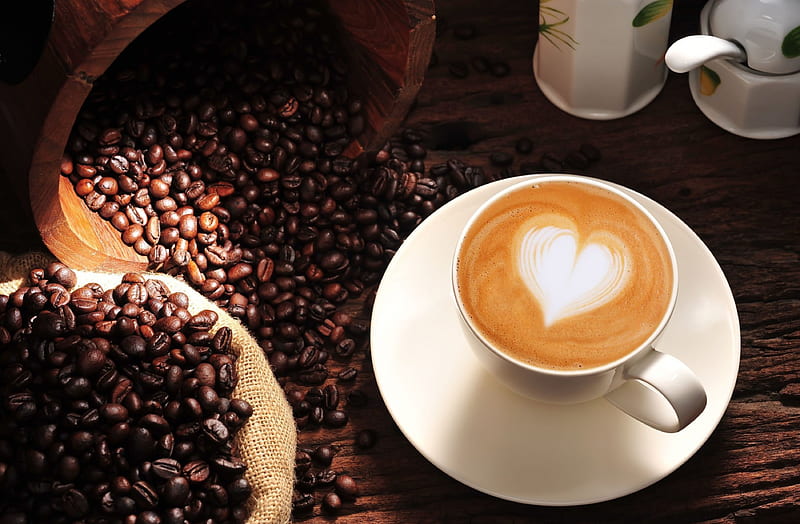 * Coffee *, aromatic, good morning, coffee, heart, cup, drink, coffee beans, HD wallpaper