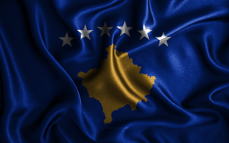 Kosovar flag silk wavy flags, European countries, national symbols, Flag of Kosovo, fabric flags, Kosovo flag, 3D art, Kosovo, Europe, Kosovo 3D flag, HD wallpaper