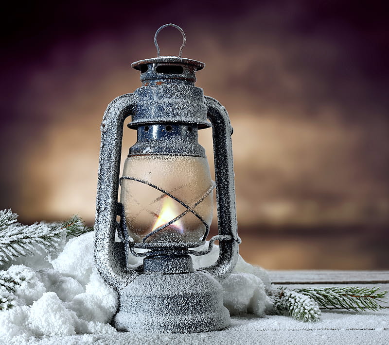 Christmas Lantern, light, merry, snow, winter, HD wallpaper