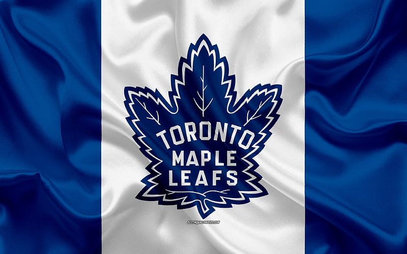 Toronto Maple Leafs logo, emblem, silk texture, Canadian flag, Canadian hockey club, NHL, Toronto, Ontario, Canada, USA, National Hockey League, Hockey, silk flag, HD wallpaper