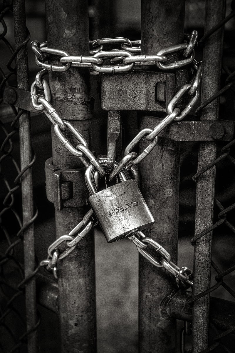 gray steel chain locked on gate, HD phone wallpaper