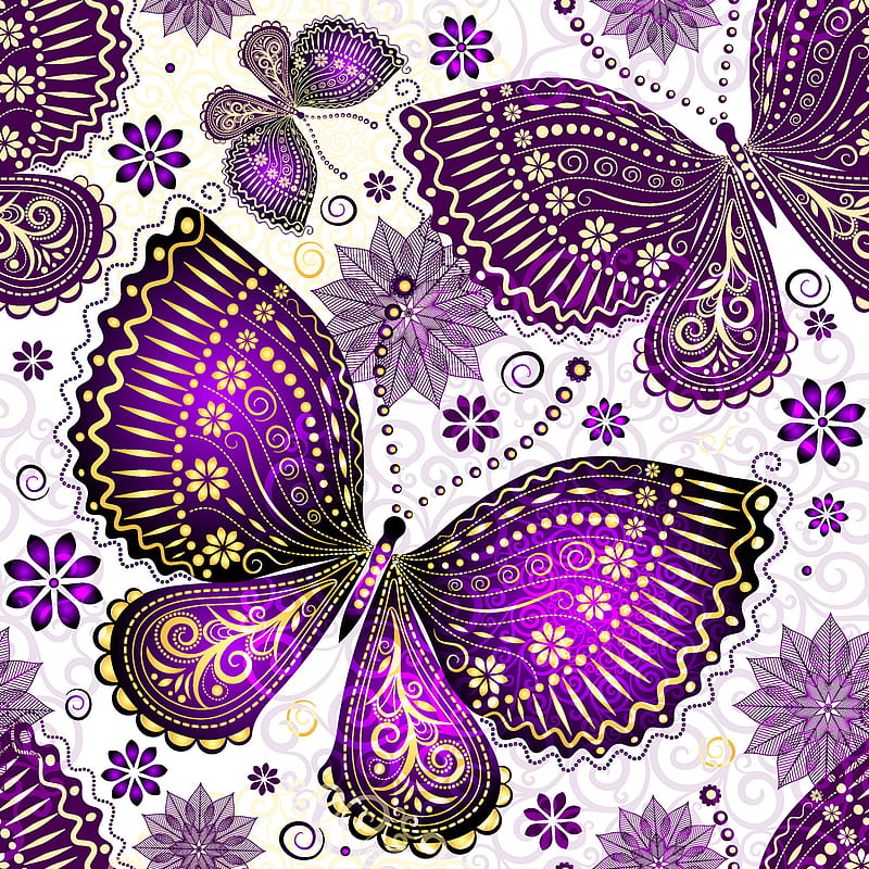 Purple Butterflies, abstract, floral, flowers, vector, HD phone wallpaper