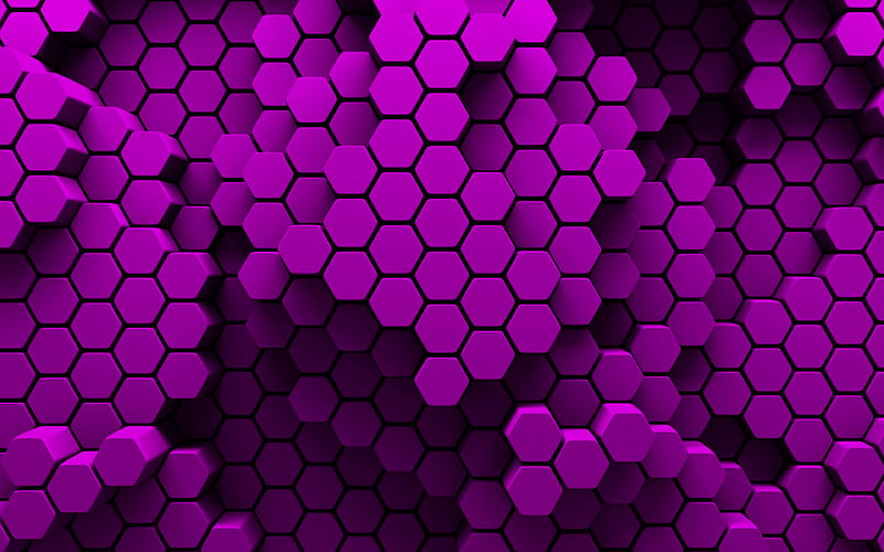 violet hexagons 3D art, creative, honeycomb, hexagons patterns, violet hexagons background, hexagons textures, violet backgrounds, hexagons texture, HD wallpaper