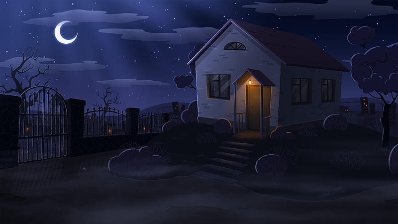 Halloween Background, fantasy, house, moon, moon, syntsova viktoriia, halloween, dark, night, HD wallpaper