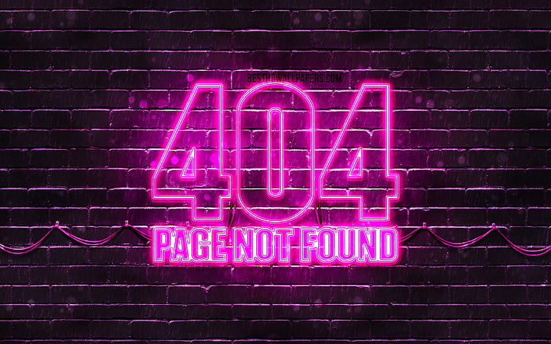 404 Page not found purple logo purple brickwall, 404 Page not found logo, brands, 404 Page not found neon symbol, 404 Page not found, HD wallpaper