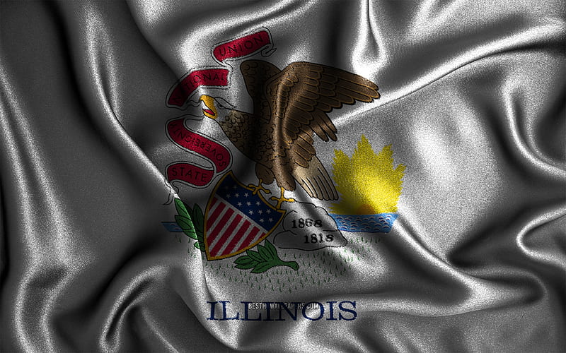 Illinois flag silk wavy flags, german states, USA, Flag of Illinois, fabric flags, 3D art, Illinois, United States of America, Illinois 3D flag, US states, HD wallpaper