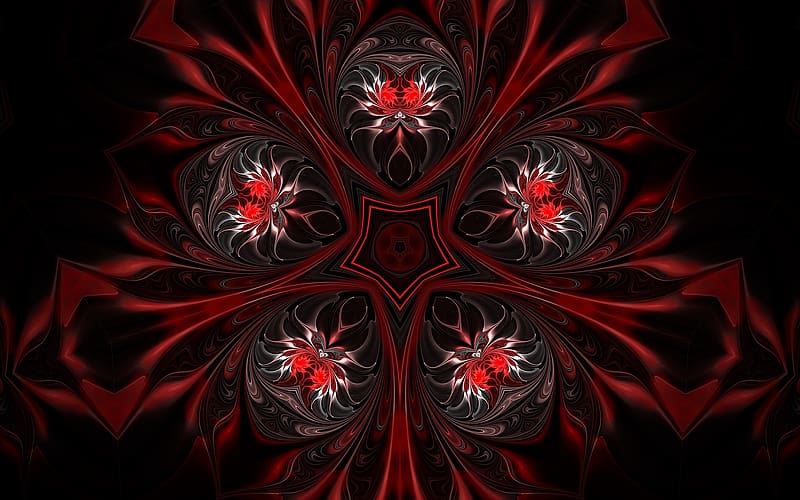 Fractal Rosette, abstract, dark red, rosette, fractal, HD wallpaper