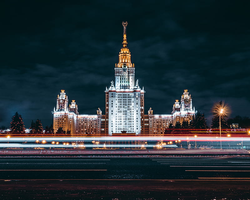 night city, architecture, long exposure, moscow, HD wallpaper