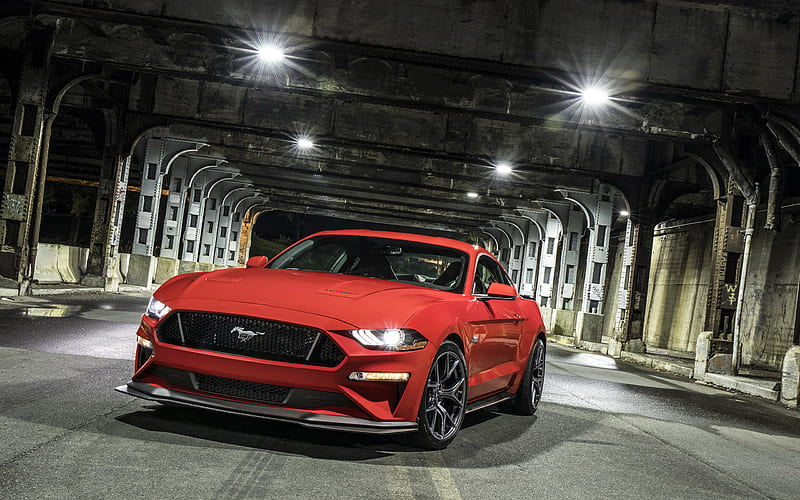 Ford Mustang GT, 2018, Performance Package, Level 2, sports coupe, red Mustang GT, sports car, American cars, Ford, HD wallpaper