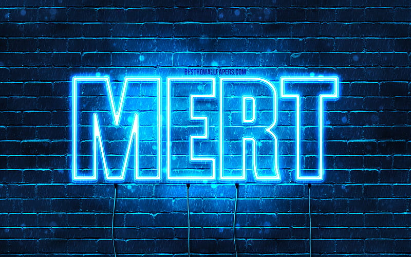 Mert with names, Mert name, blue neon lights, Happy Birtay Mert, popular turkish male names, with Mert name, HD wallpaper