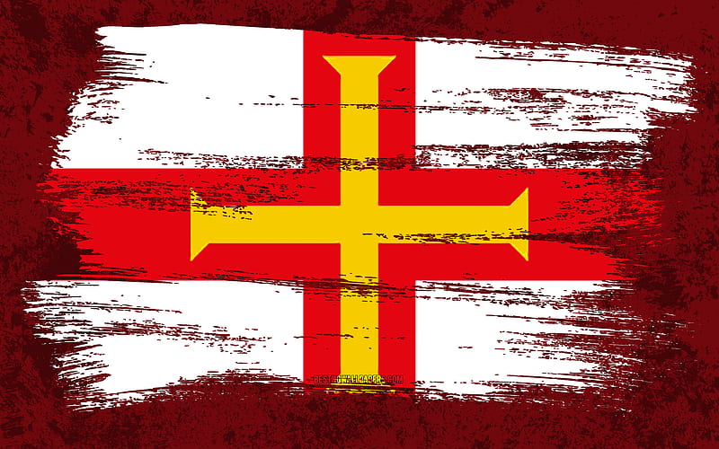 Flag of Guernsey, grunge flags, European countries, national symbols, brush stroke, Channel Islands, grunge art, Guernsey flag, Europe, Guernsey, HD wallpaper