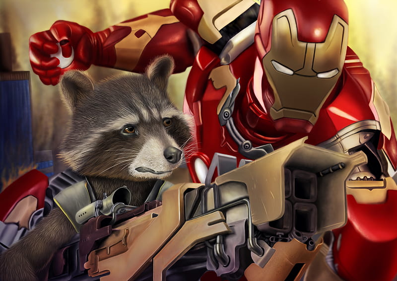 Rocket Raccoon And Iron Man Digital Art, rocket-raccoon, iron-man, digital-art, artist, , artwork, HD wallpaper