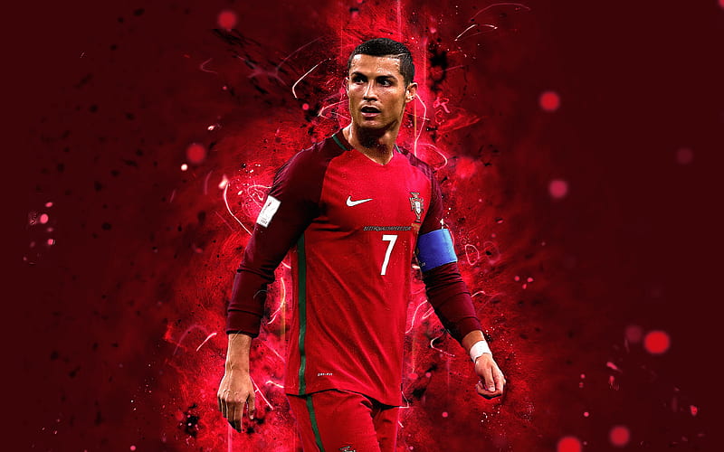 Cristiano Ronaldo, CR7, abstract art, Portugal National Team, fan art, Ronaldo, soccer, footballers, neon lights, Portuguese football team, HD wallpaper