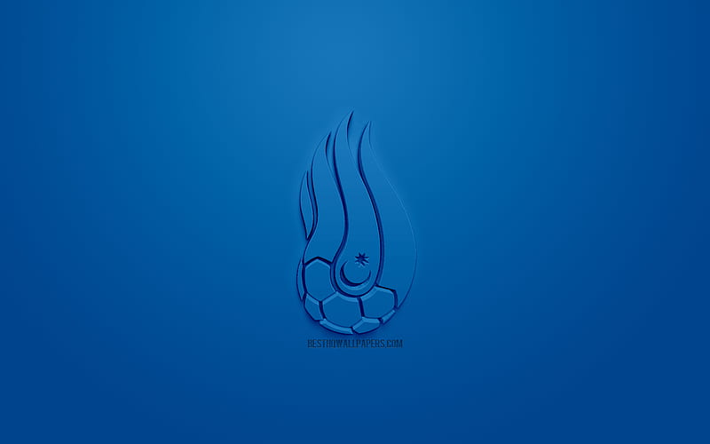 Azerbaijan national football team, creative 3D logo, blue background, 3d emblem, Azerbaijan, Europe, UEFA, 3d art, football, stylish 3d logo, HD wallpaper