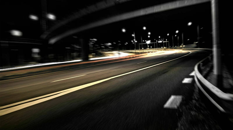 lonely way, road, way, night, overpass, HD wallpaper