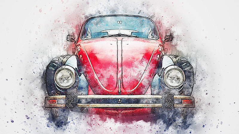 BUG, art, beetle, splatter, VW, Volkswagon, Firefox Persona theme, watercolor, vintage, HD wallpaper