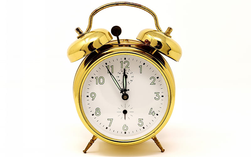 golden alarm clock, time concepts, clock, time, HD wallpaper