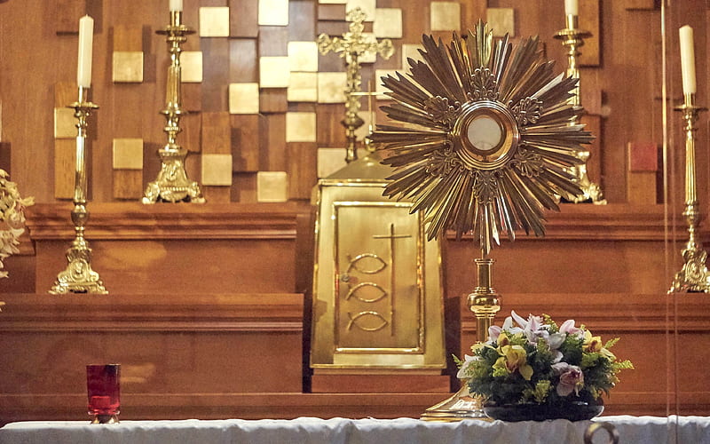The Most Holy Sacrament, Sacrament, altar, monstrance, Most Holy, Eucharist, HD wallpaper