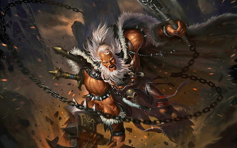 Barbarian, warrior, fantasy, axe, HD wallpaper