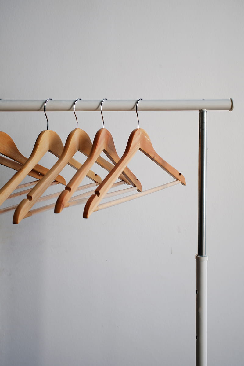 four brown wooden clothes hangers, HD phone wallpaper