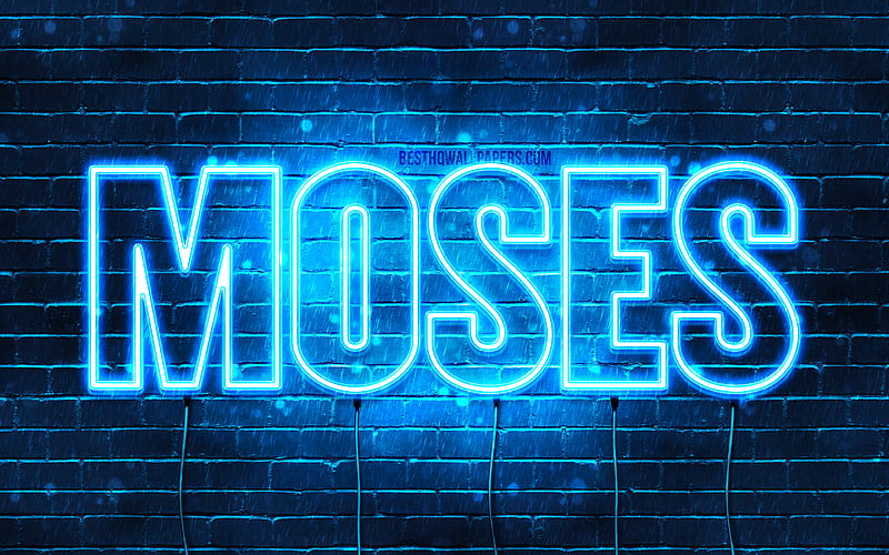 Moses with names, horizontal text, Moses name, blue neon lights, with Moses name, HD wallpaper