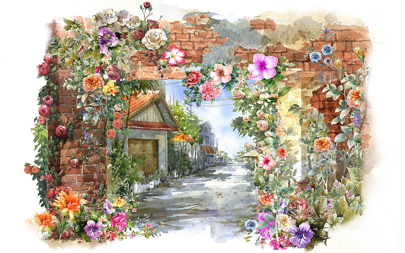 Art, vara, summer, garden, painting, flower, pictura, watercolor, HD  wallpaper | Peakpx