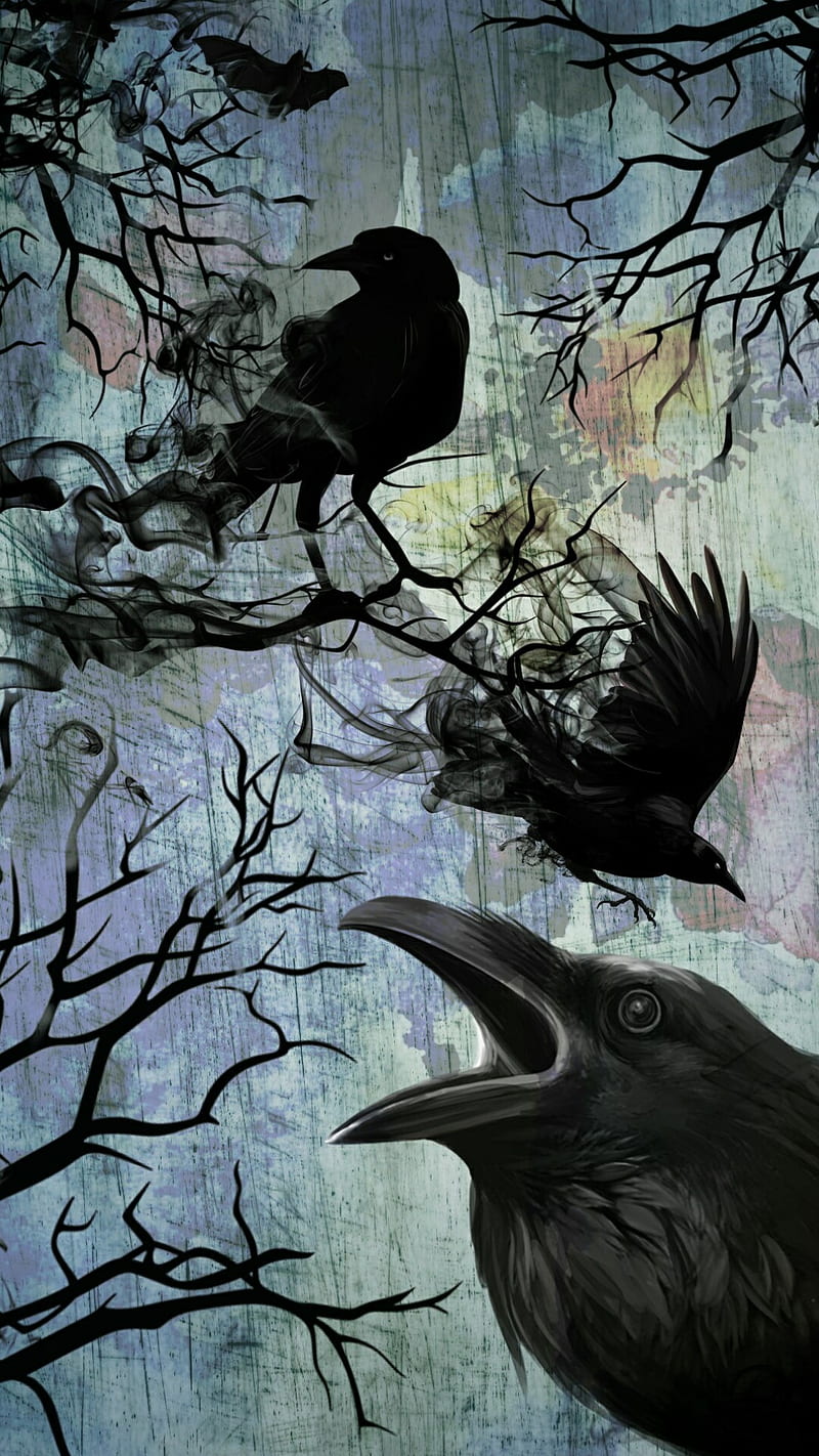 Raven Abstract, birds, branches, crow, goth, poe, tree, HD phone wallpaper