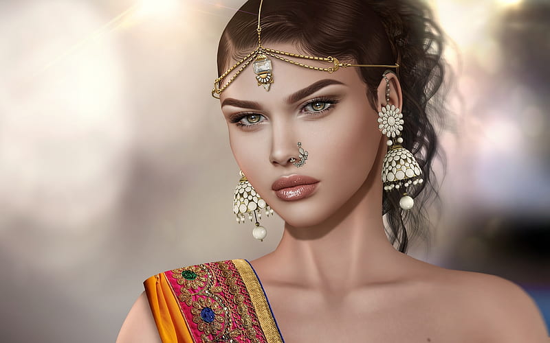 ♡, Girl, Jewellery, Sari, Indian, HD wallpaper