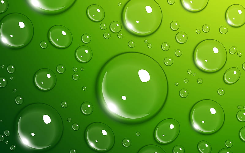 water drops texture, water bubbles, green backgrounds, water drops, bubbles patterns, drops texture, water, drops on green background, HD wallpaper