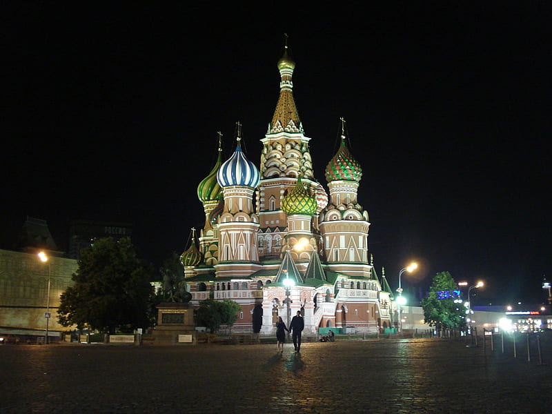 Untitled , cathedral, moscow basilius red square night, night, HD wallpaper