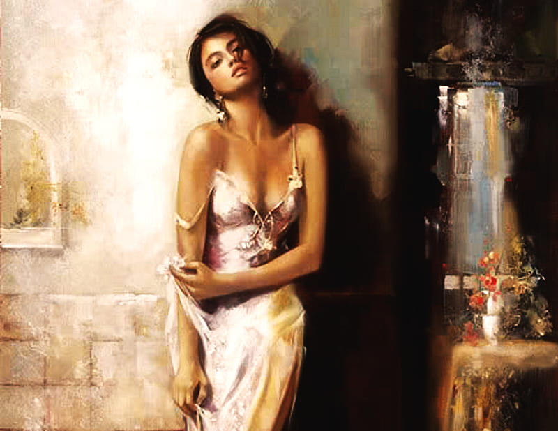 Wonderful oil paintings-1, oil painting, bonito, woman, sexy, HD wallpaper
